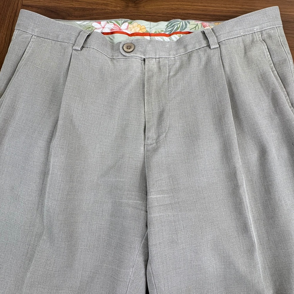Tommy Bahama Mens Gray Silk Blend Pleated Dress‎ Pants 35x34 Floral Lined